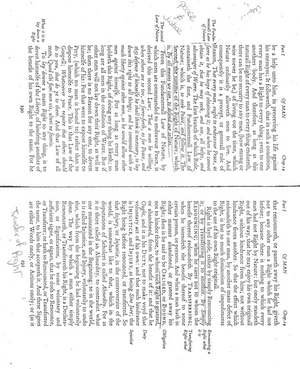 Two facing pages of text have been scanned together as a single page, and are rotated 90% clockwise so the text is on its side.  There are extensive handwritten notations in the margins and underlining throughout the text.