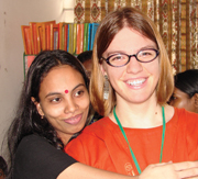 Kasia Paprocki (03F) and Selena, a staf member at the Nari Jibon School.