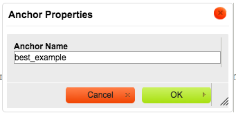 anchor properties popup window with Anchor Name filled in as "best_example"