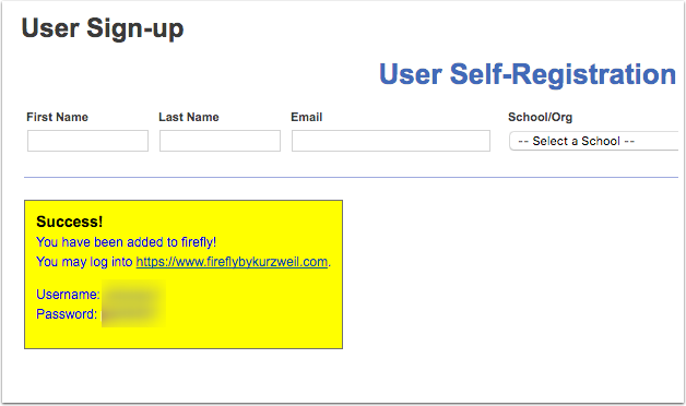 user sign-up screen