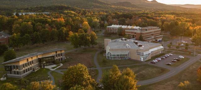 Drone photo of the Hampshire College Campus