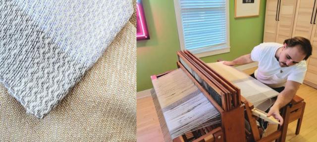 Alum Anders Zanichkowsky 04F weaving at a loom.