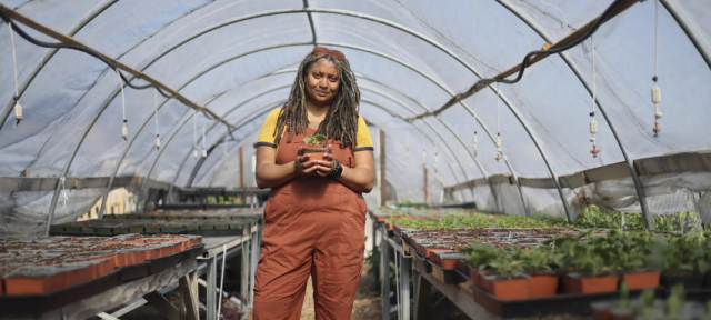 Doria Robinson for the LA Times in a greenhouse.