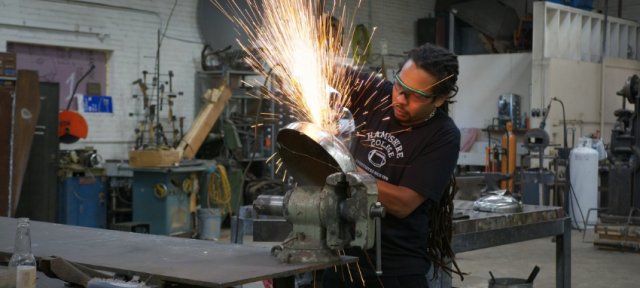 Metal sculptor alum and James Baldwin Scholar Kamil Peters 06F