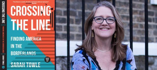 Sarah Towle and her book cover, Crossing The Line