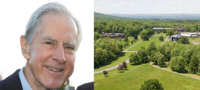 John Watts and an aerial view of Hampshire College