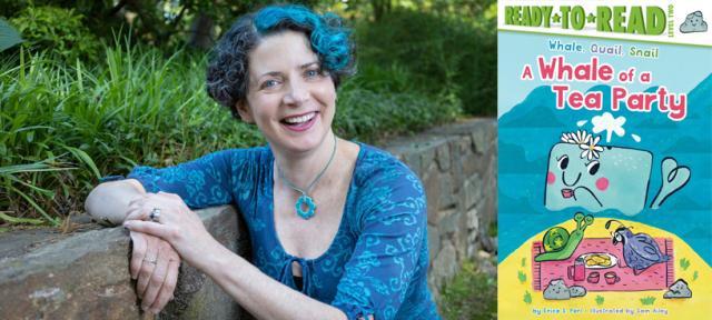 Erica Perl and the cover of the book, A Whale of a Tea Party