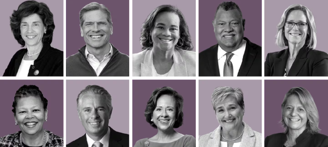 Presidents of Massachusetts colleges in a grid, including Hampshire College President Jennifer Chrisler