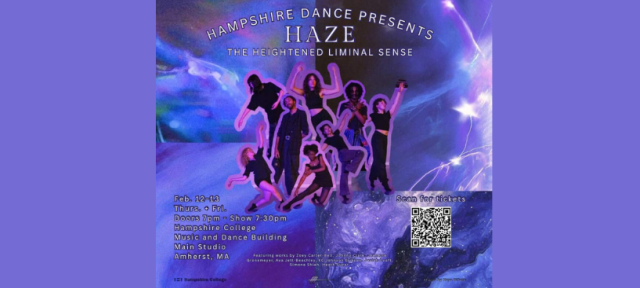 A group of dancers posing in front of a swirly purple background.