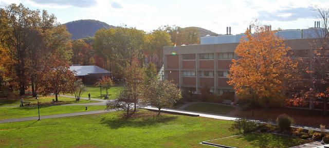 Hampshire campus aerial shot of Cole Science building