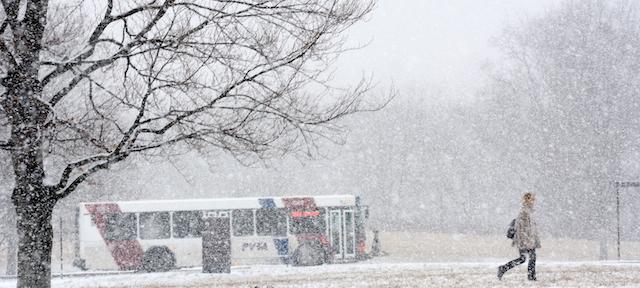 bus on campus in snow