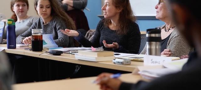 Pam Stone in class with students