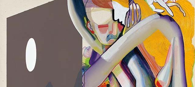 A cropped image of a painting by Christina Quarles. The painting features bold brush strokes and bright colors.