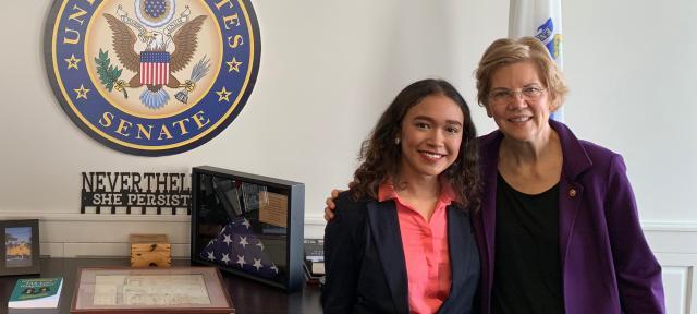 Student Moira Tan and Senator Elizabeth Warren