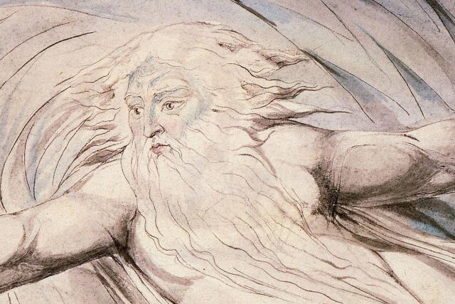 Crop of painting of God in clouds by William Blake