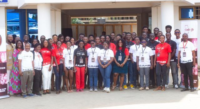 A group photo of participants in "<code_gh>" in Ghana.