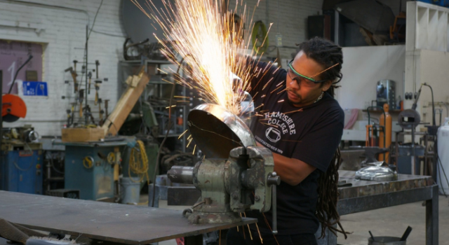 Metal sculptor alum and James Baldwin Scholar Kamil Peters 06F