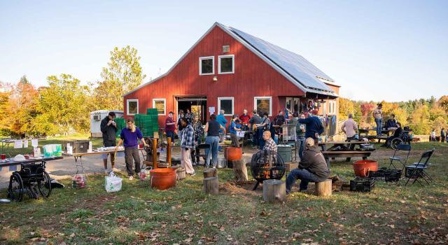 Barn at Hampshire College Farm with people
