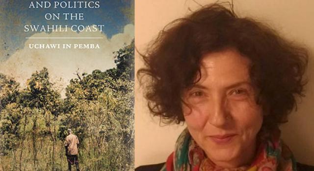 Natalie Arnold Keonings and the cover of her book, Mystical Power and Politics on the Swahili Coast: Uchawi in Pemba 