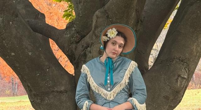 Lila in her reproduction transformation gown and day bodice.