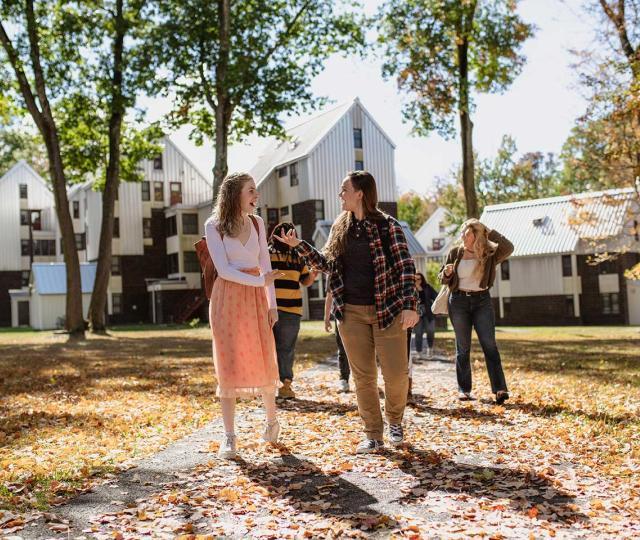 Students walking outside and talking