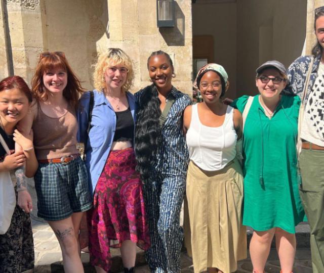 Friends smiling in Paris