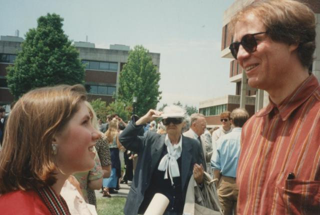 Ken Bradt with student on Hampshire College campus