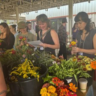 Students arranging flowers