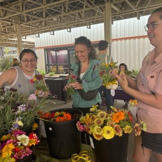Students arranging flowers
