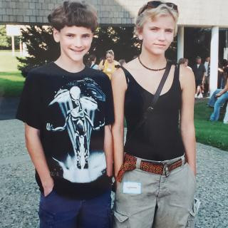Siblings Zan and Lysandra on Lysandra's first day as a first year student at Hampshire, August 2000