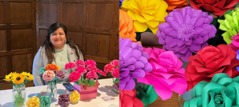 Hampshire student Nancy Constanza F20 selling her handmade paper flowers.