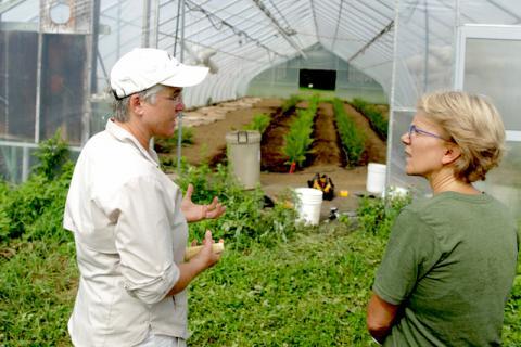 President Mim Nelson being Shown one of Hampshire's Greenhouses