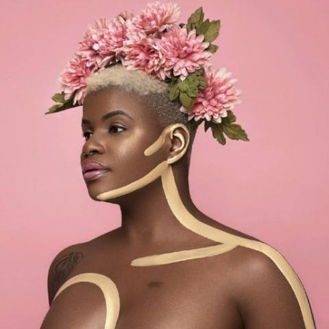 Ericka Hart with pink flowers