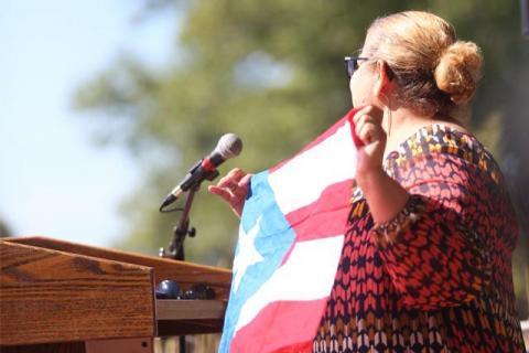 Hampshire College Staff Member Maria Cartagena at the College's walkout in support of Puerto Rico