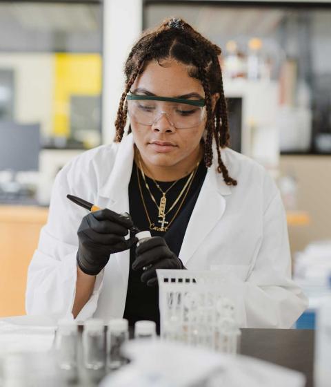 Student working in the Hampshire Science Lab