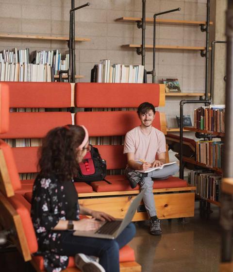 Students in library.