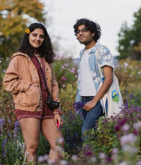 Students in the u-pick flower field at Hampshire College Farm