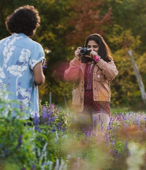 Students in the flower fields at Hampshire College Farm