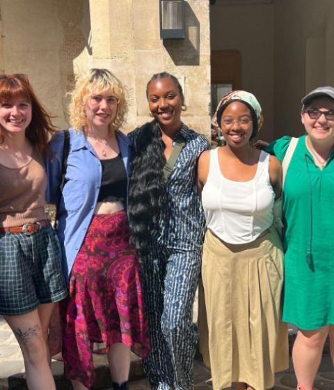 Friends smiling in Paris