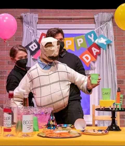 Still from the comic puppet play, “Bill's 44th” 