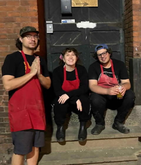 Left: Will and Co-Owners, Right: Corn Pizza