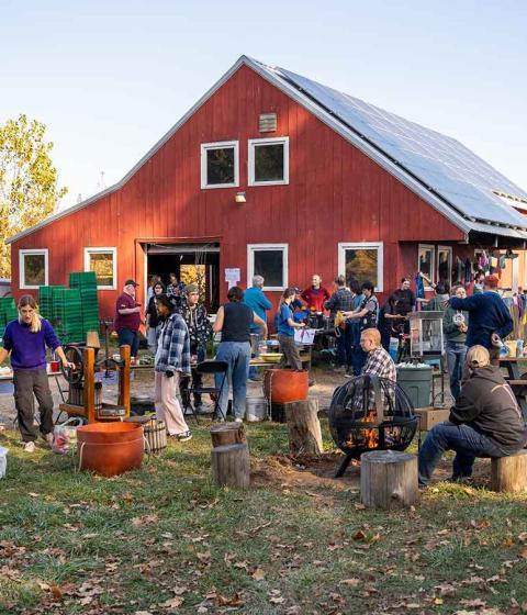 Barn at Hampshire College Farm with people