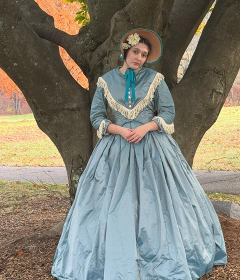 Lila in her reproduction transformation gown and day bodice.