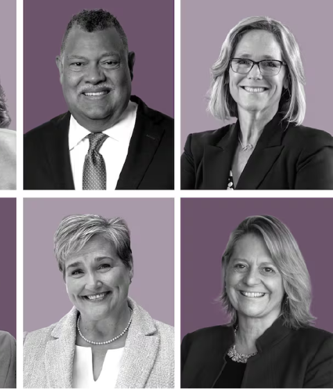 Presidents of Massachusetts colleges in a grid, including Hampshire College President Jennifer Chrisler