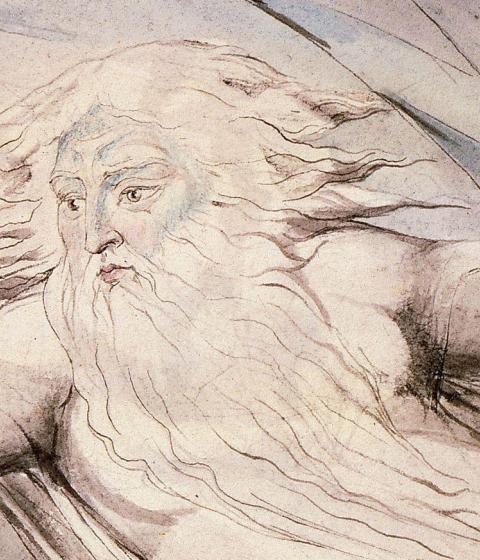 Crop of painting of God in clouds by William Blake