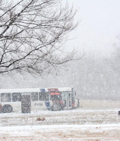 bus on campus in snow