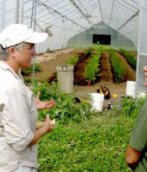 President Mim Nelson being Shown one of Hampshire's Greenhouses