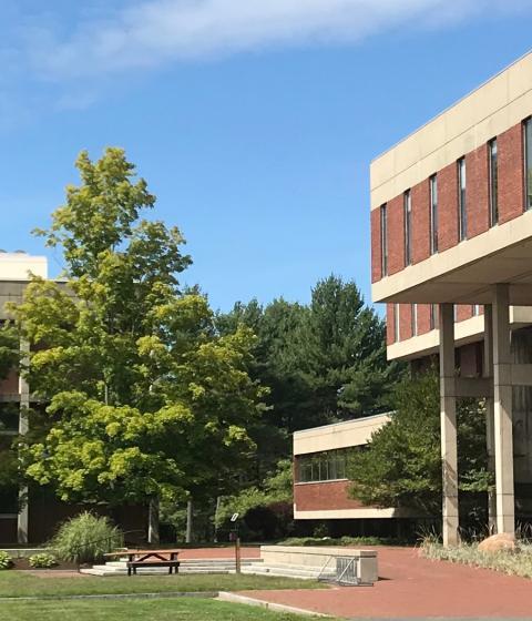 Cole Science Center and Johnson Library against a blue sky