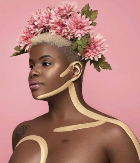 Ericka Hart with pink flowers