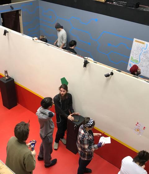 Aerial view of students working on building escape rooms